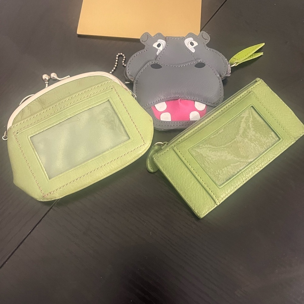 Genuine Leather Green wallet set  and Gray Hippo  Wallet